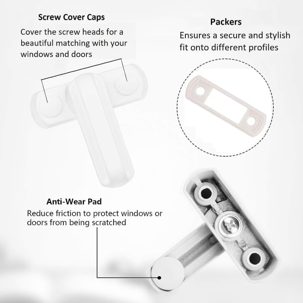4 Vindueslåse - Zink Legering - 4 stk. Hvide Dørlåse - Hjemmesikkerhed Til Forskellige Døre Og Vinduer - Hjemmesikkerhed