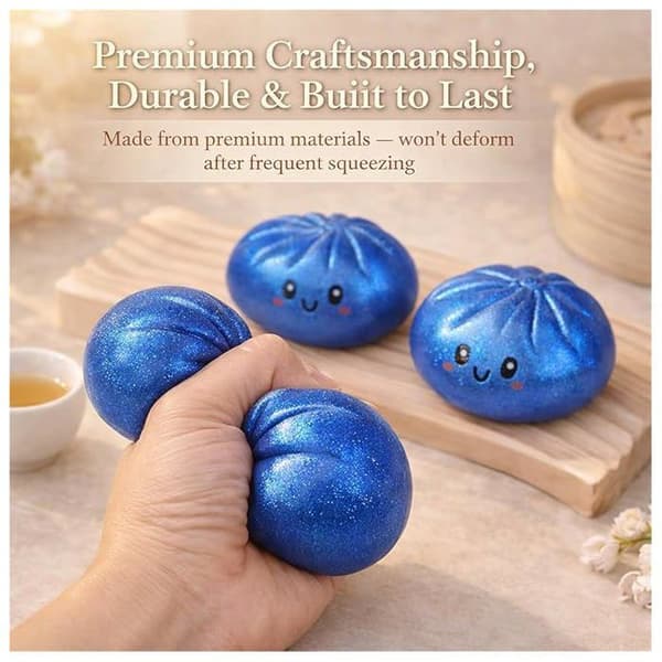 Glitter Dumpling, Squishy Glitter \"Dumpling\" med eske, sensorisk klemmeleke for stresslindring (blå)