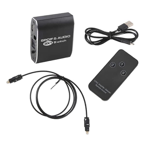 FSU Spdif & Audio Switch 3 ind 1 ud Optisk Splitter Toslink Digital Optisk Audio Switch 3X1 Adapter
