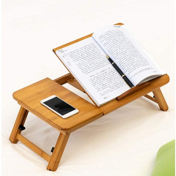 Sängbord-surfplatta, sängbord för laptop, läslampa i bambu