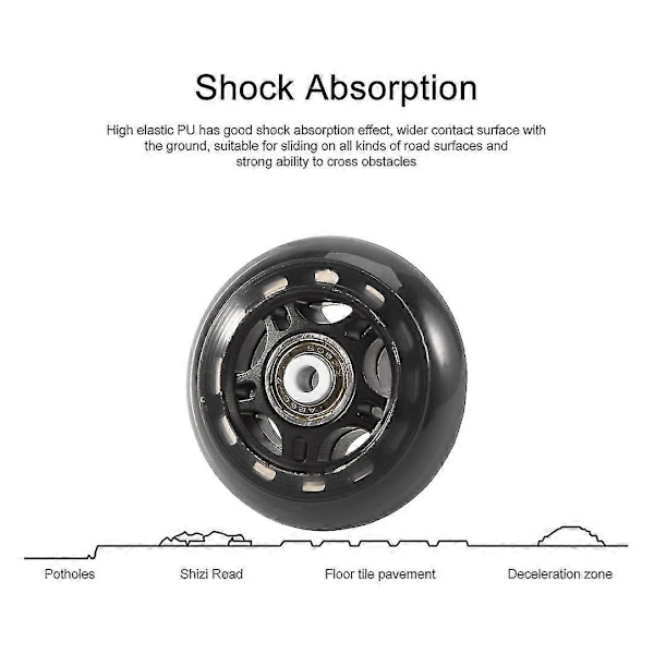 4 Pak Inline Skate Hjul Indendørs/Udendørs Udskiftningshjul Med Lejer 70mm, Sort