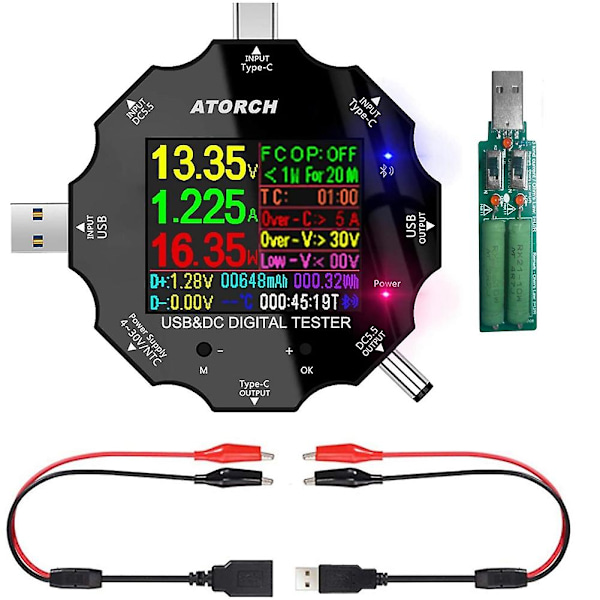 USB-C-testare, 3-i-1 Typ C DC5.5 USB-testare Färgskärm IPS Digital Multimeter, Kapacitetsdetektor
