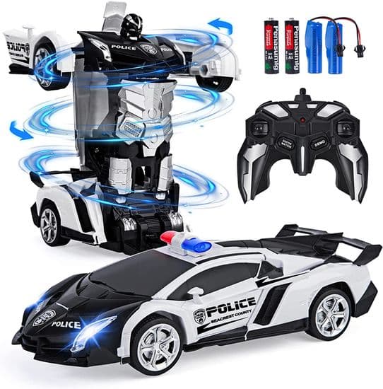 Fjernstyret RC Transformer Bil med Lys - 2.4GHz - 360° - Sort