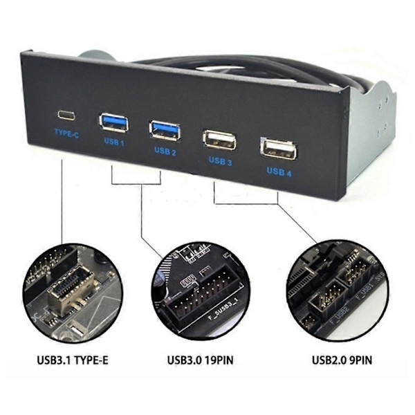 5.25 tums Usb3.1 Gen2 Frontpanel Usb Hub 2 Portar Usb3.0+2 Portar Usb2.0+1 Port Typ-C med Typ-E C