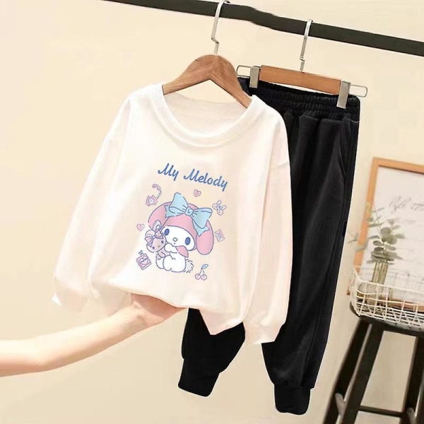 Sanrioed Plysch Anime Kuromi Cinnamoroll Melody Toddler Baby Pojkar Flickkläder Barn Sweatshirt Byxor 2st Tröja Pullover Present NM-1AQW 150