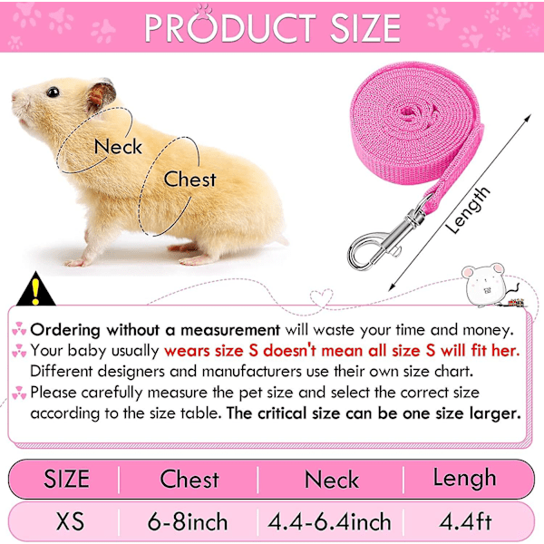 2 Stykker Marsvin Tøj Baby Ilder Rotter Hamster Blød Mesh Sele Snore Vest Sæt med Klokke til Marsvin, Hamster, Ilder, Kanin, Chinchilla