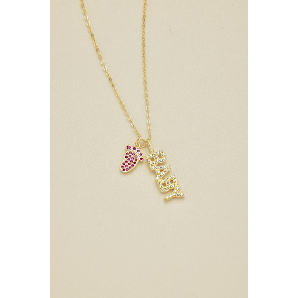 S925 sterling silver ros röd fot BABY baby semestermodell 5A zirkon 18K utsökt mode mångsidig halsband