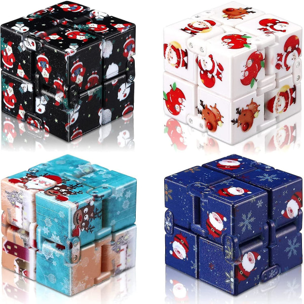4 stykker Christmas Infinity Cube Fidget Toys Søt Fidgeting Game Håndholdte fingerleker Mini Fidget-blokker for voksne og tenåringer Angstlindring og drap