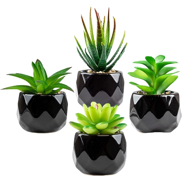 Indoor Artificial Succulents Black Ceramic Pot Bathroom, Shelf Decoration (Green)