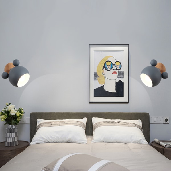 Søt trebjørn i ett stykke skandinavisk stil innendørs vegglampe nattbordslampe soverom stue barnerom (grå)-18 * 18 * 21cm