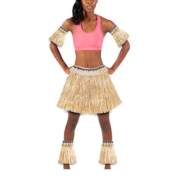 5 stk Hawaiian Fancy Grass Skirt Set Arm And Leg Bands Kostyme Elastisk Kostymefest Tilbehør (stråfarge)