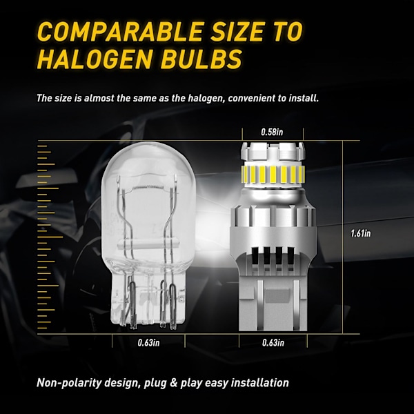 2 stk Bil T20 7440 W21W LED Canbus Baklys 7443 LED Pære Baklys Bremsesignal Lys 6000K Super