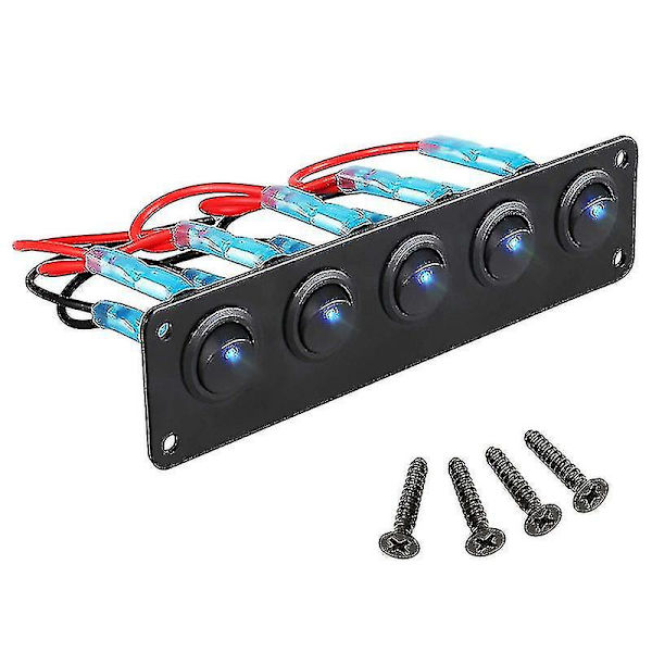 Vippströmbrytarpanel med 5 förinställda vippströmbrytare för 12v 24v bilfordonssläpvagn lastbil S
