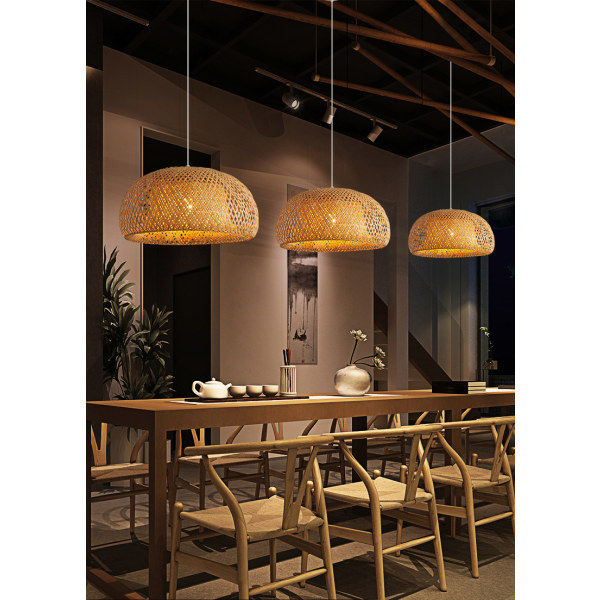 Handvävd bambu ljuskrona naturligt bambu garn restaurang i pastoral stil, café, sovrum, entrétak
