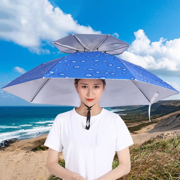 Iført en paraplyhat dobbeltlags hat paraply praktisk åben ventilation regntæt fiskeri udendørs aktivitetshat hav og himmelblå Sky Blue