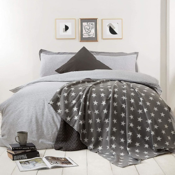Flanell Fleece Stjerne Dekor Varm Myk Teppe Til Seng 120 X 200 Cm