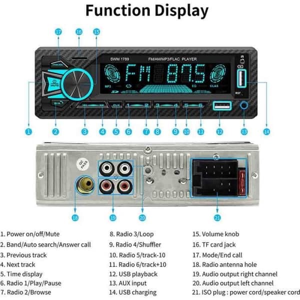 Autoradio 1 Din - Kaksi Bluetooth 5.1 - Ääniohjaus - RDS/FM/AM