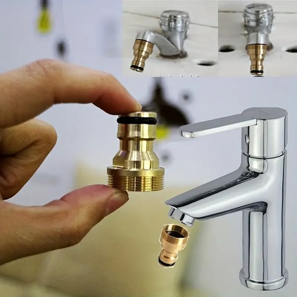 1. Messinghane Hurtigkobling Adapter Havevandslange Slangeforbindelse VVS-armaturer