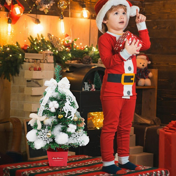 Miniatyr Julgran för Bord med Ljus och Dekorationer - Heminredning, Kontor, Skola, Julfest, Återanvändbart PVC-Material