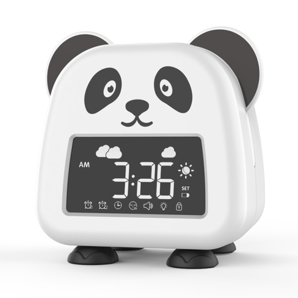 Tecknad panda väckarklocka med nattljus USB-blå
