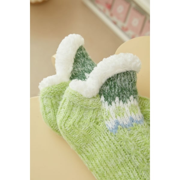 Søde sokker bløde hjemmesokker til kvinder varme sokker skridsikre hjemmesko tykke sokker vinterhyttestrømper Grass green