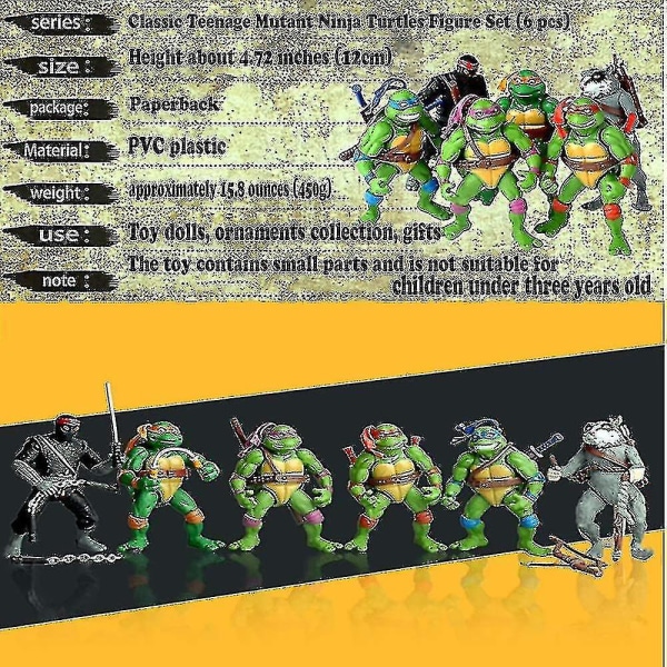 6 stk Ninja Turtles Action Figur Tegnefilm Tartaruga Ninja Legetøj Til Børn Anime Figur Dukke Fødselsdagsgaver T