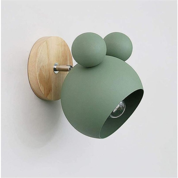 Yksiosainen pohjoismaiseen tyyliin söpö puinen karhu sisäseinävalaisin yöpöytälamppu makuuhuoneen olohuone lastenhuone (vihreä)-18*18*21cm
