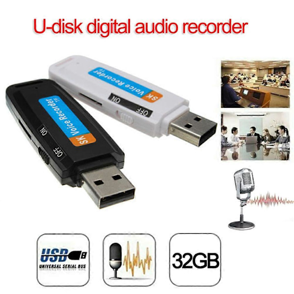 Mini U-Disk Digital Ljudinspelare USB 3.0 Flash-enheter Maximalt Stöd 32GB Minneskort