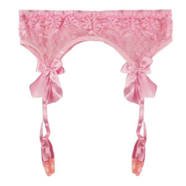 Kvinner Sexy strømpebånd belte stropp blonder bue suspender belte danse klubbklær rosa