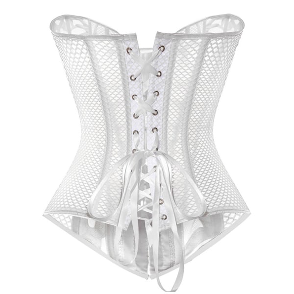 Mesh naisille, nauhoitettavat Busiter alusvaatteet, satiini Overbust Shapewear asu joulupuku Halloween-juhliin White M