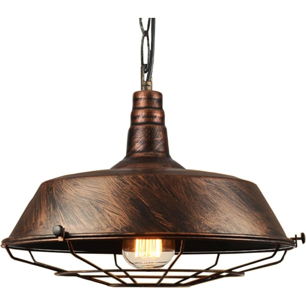 Industriell taklampa, vintage metallskärm - hängande, E27 lamphuvud (glödlampa ingår ej) 26 cm (brun)