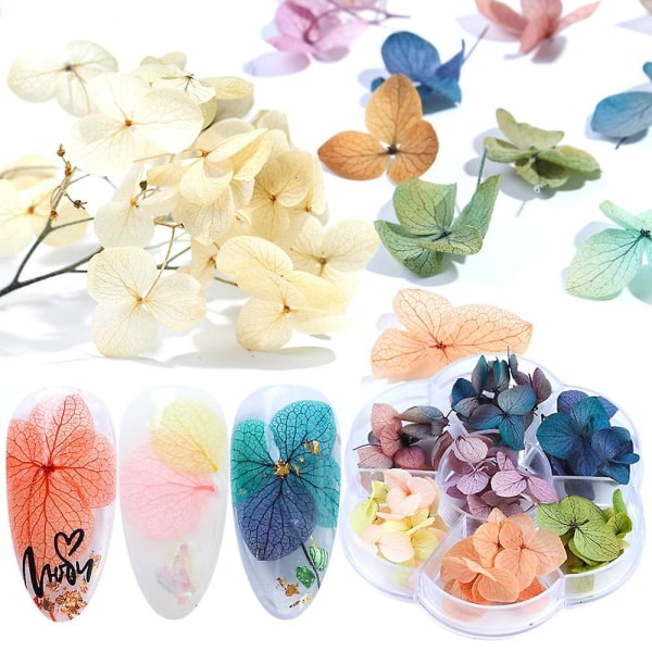 Nail Art Tørkede Blomster 3D Nail Art-klistremerker Fargerike naturlige blomsterblader Kunstdesign Dekorative negleklistremerker for kvinner