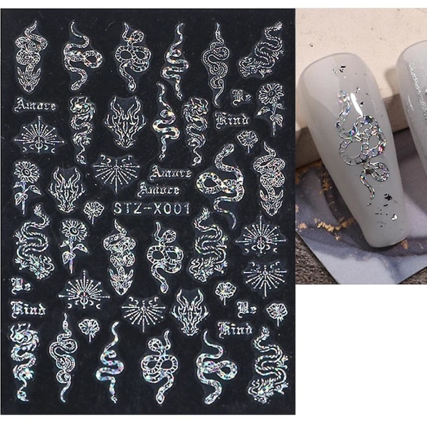 3 stk laser sommerfugl klistremerker for negler holografisk slange drage hjerte stjerne måne selvklebende glidere 3d nail art dekal dekorasjon
