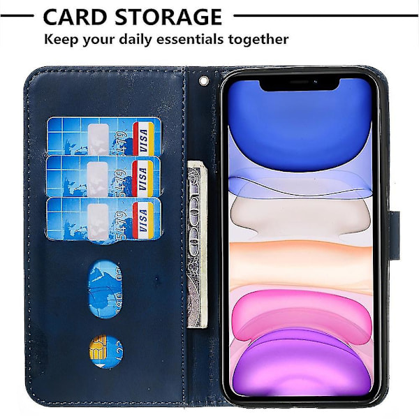 Ny plånboksfodral kompatibel med Iphone 12, premium PU-läder magnetiskt stängning kortplatser stativ blixtlåsficka mjuk TPU-flipfodral - Blå