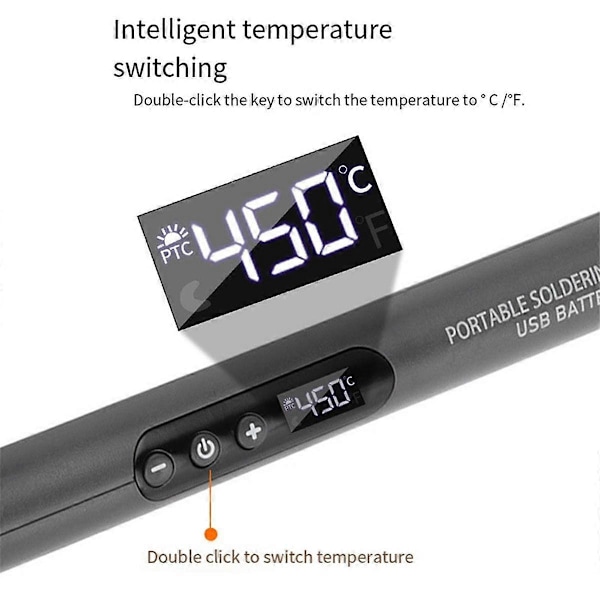 USB-digitaalinen juotoskolvi, säädettävä lämpötila 300-450, Type-C-liitäntä, akkukäyttöinen älykäs juotoskolvi