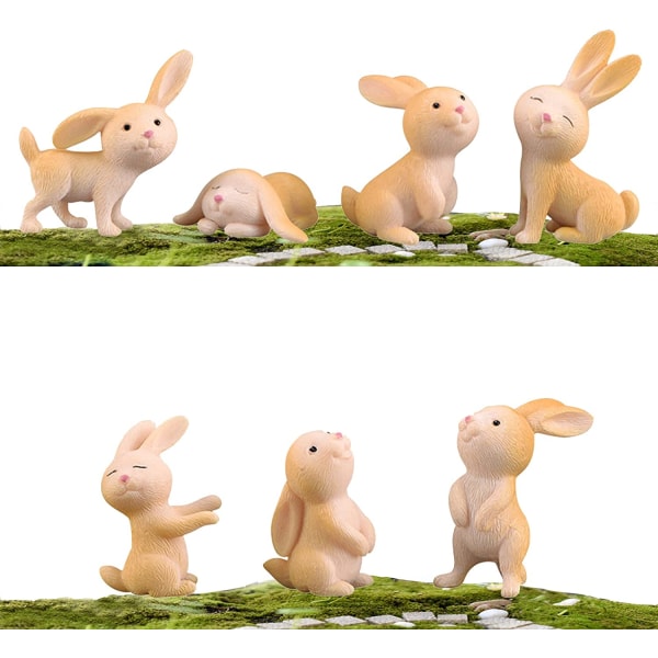 7 st set av mini kanin form, mini kanin form dekoration, mini landskap dekoration, kan användas för tårtdekoration, sagoträdgård