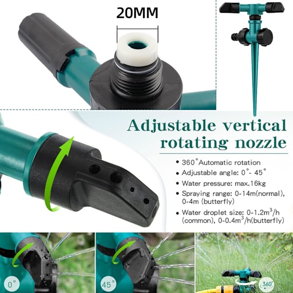 Havevandssprinkler, Automatisk Plænesprinkler 360 Graders Roterende Sprinkler