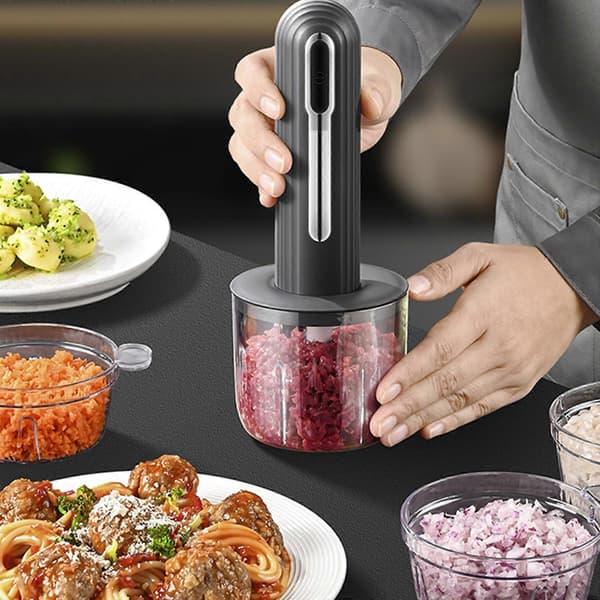 Portable USB Powered Grinder Multifunctional Meat Grinder with 4 Bowl Stand Mixer Efficient Meal Prep Tool White