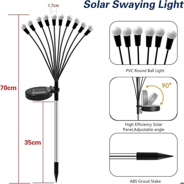 Solcellelampe - Firefly Solcellelys - 10 LED - IP65 Vanntett - 4 Stykker Varmhvit