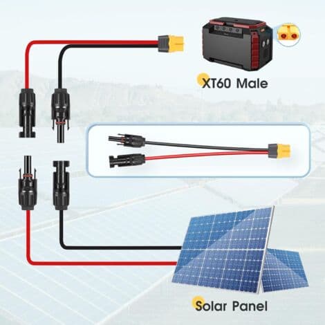 XT60 til solpanel opladerkabel, 12AWG, 100CM stik til bærbare solgeneratorer