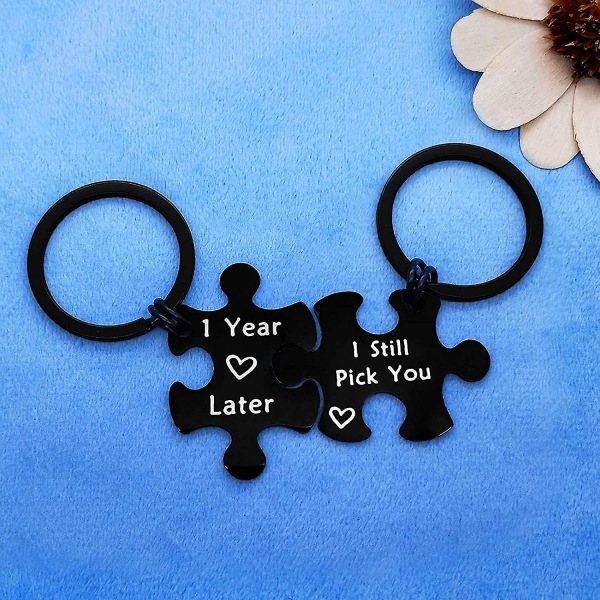Jubileumsnyckelring presenter till henne honom par nyckelring pusselbit nyckelring set