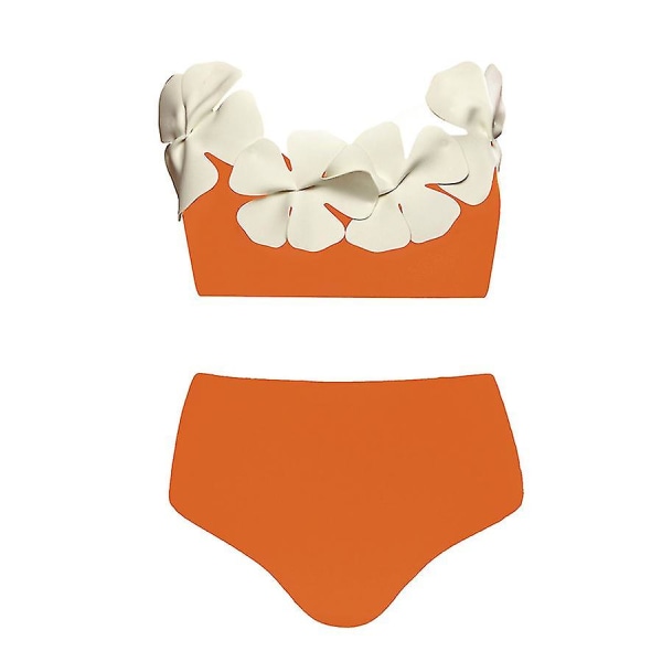 Mode enfärgad Flower Design Bikini Baddräkt Orange S
