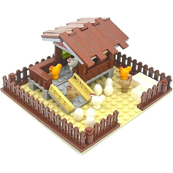 Dww-kyckling Coop Hen House Building Block Set 118 Piece Toy Playset, Alla tillbehör visas roliga, lämpliga för vuxna och barn att bygga