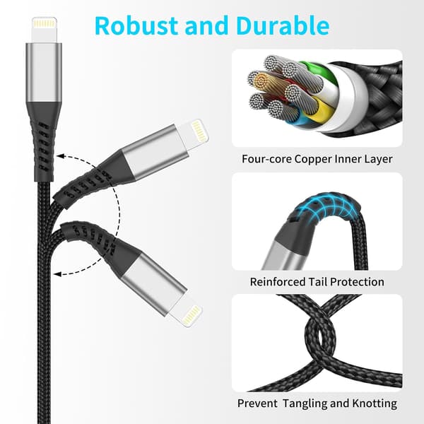 2025 Latest Model iPhone Charging Cable Short 3-Pack, 2ft Lightning Cable MFi Certified, Compatible with iPhone 14/13/12/11 Pro/Pro Max/