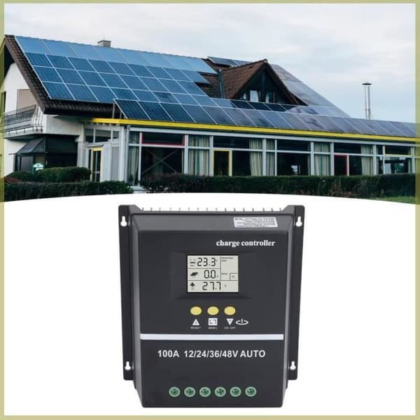 Solcelle-controller - 100A - Automatisk identifikation 12/24/36/48V - Effektivitet ≥99,5% - Justerbar LCD-skærm