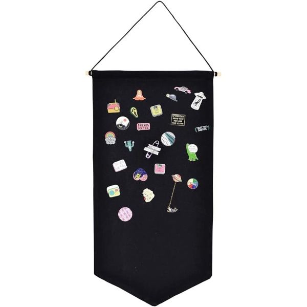 Veggmontert brosje smykker Organizer Canvas Display Stand Emalje Pin Black