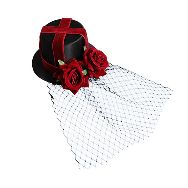Ristihihna Punainen ruusu mesh aikuisten poikien ja tyttöjen Halloween-juhlakoristelu Käytä hattua
