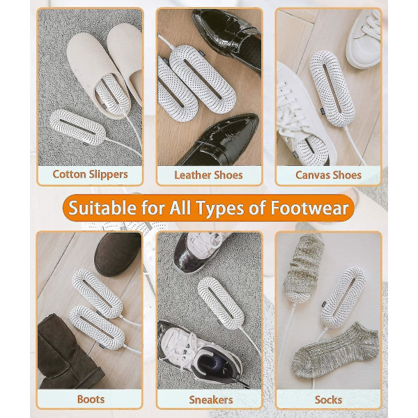 Elektrisk skotørker, skistøveltørker, sko- og støvelvarmer for å tørke svette sko og eliminere lukt, 3/6/9 timers timer Auto-off1stk-hvit