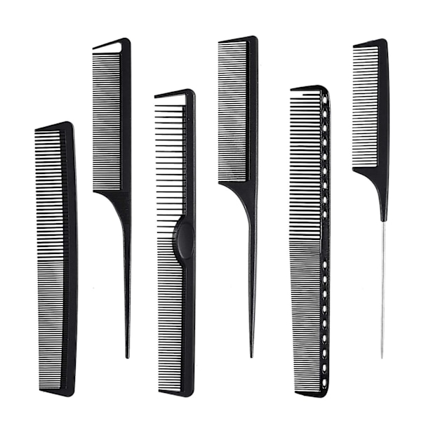 Carbon Fiber Hair Combs Set, General Styling Grooming Comb, Anti Static Heat Resistant Hairdressing Comb 6 Pack, Fine And Wide Tooth Hair Barber Comb,