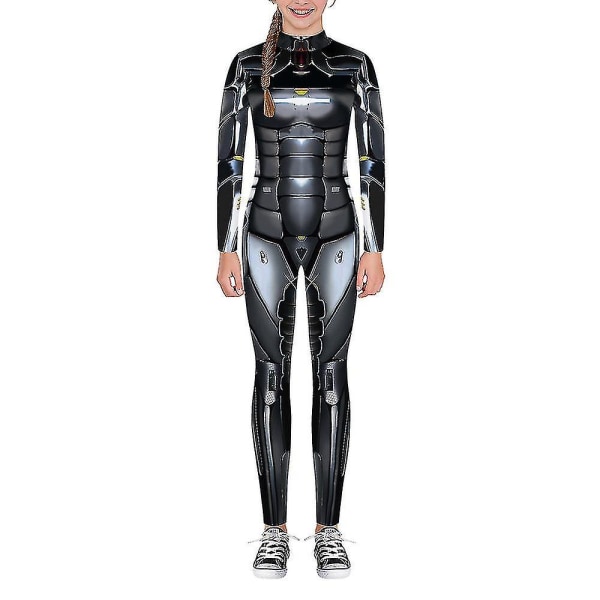 Halloween Skeleton Robot 3d Print Børn Cosplay Jumpsuit Børn Fancy Dress Up Kostume Black And Grey S